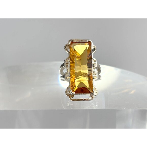 Citrine XL Ultra Ornate Semi-Precious 925 Sterling Silver Vintage Ring - sz 7 - Picture 10 of 10
